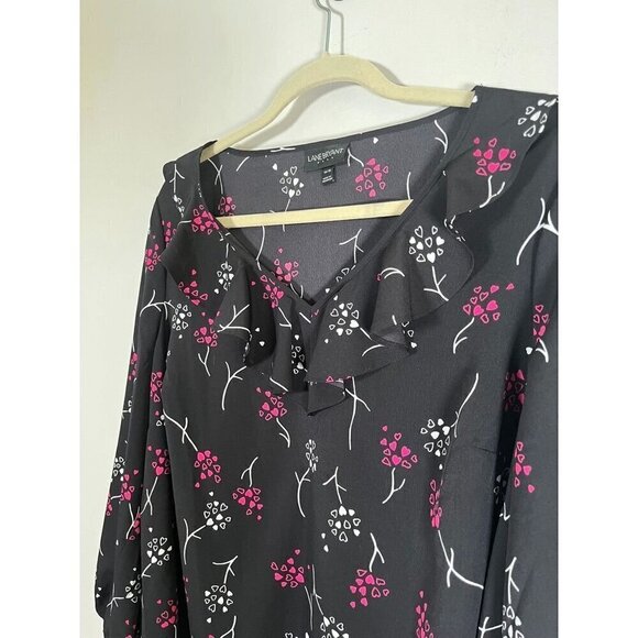 Lane Bryant Top Women 14 Black Floral Ruffle Heart Pullover Whimsigoth Fairy 80s - Picture 3 of 11